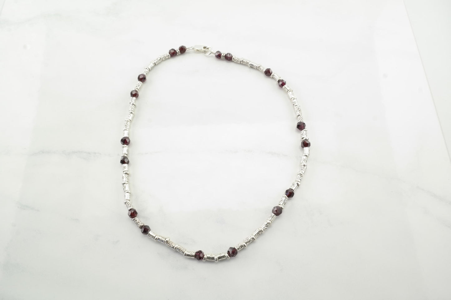 Vintage Sterling Silver and Garnet Bead Necklace