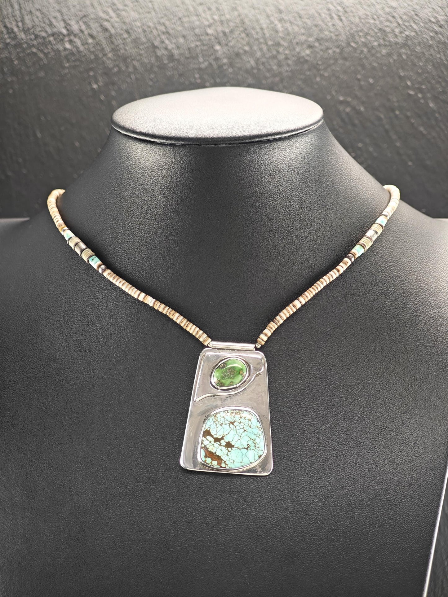 Native, Number Eight Turquoise, Heishi Bead Necklace Sterling Silver N2515