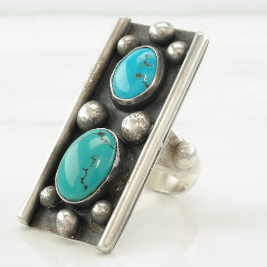 Sterling Silver & Turquoise Ring, Signed Tawney Cruz, Native American, Size 8 1/4, Circa 1990s