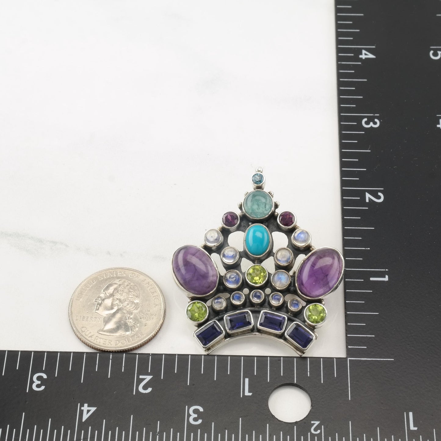 Vintage Nicky Butler Sterling Silver Crown Brooch Gemstone