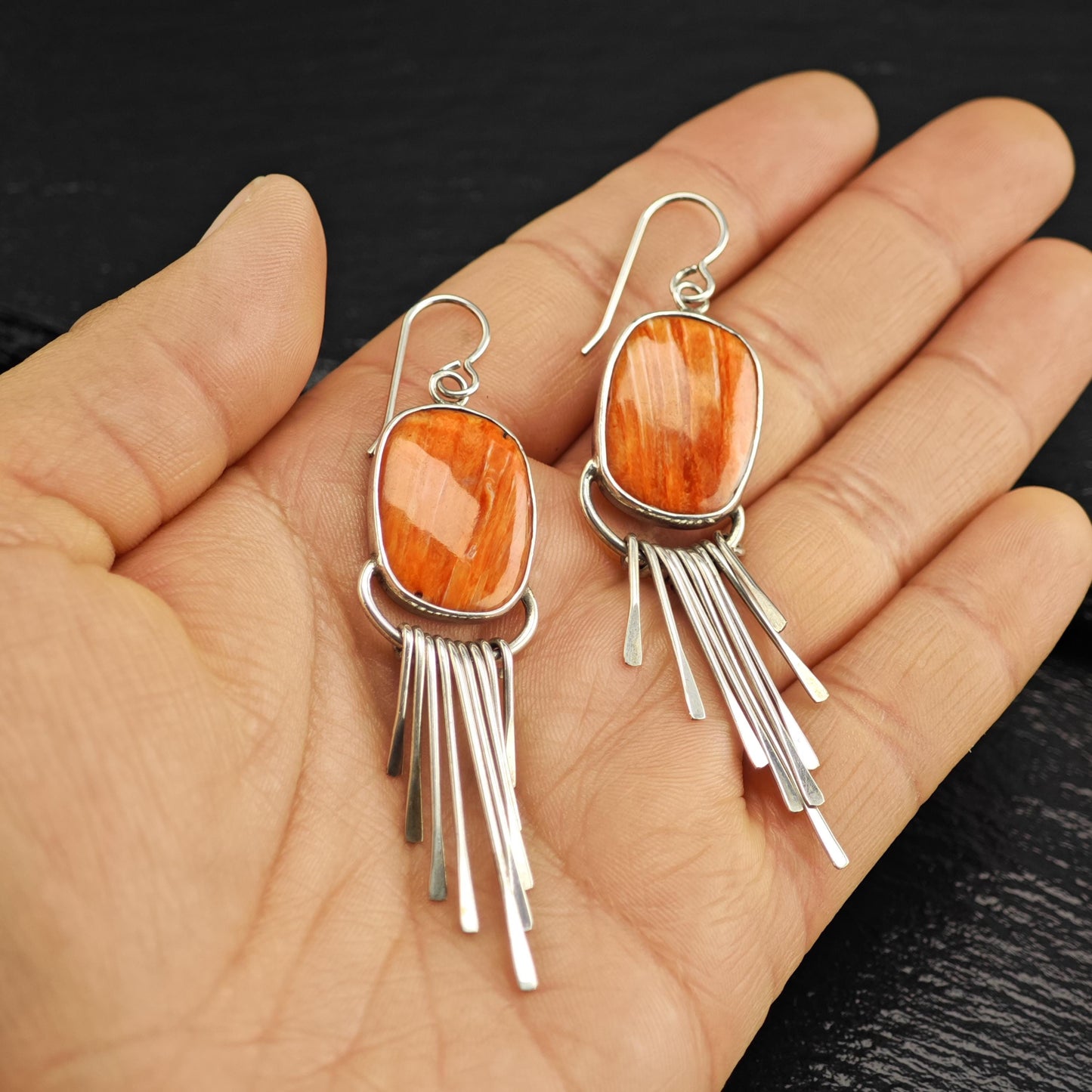 Orange Spiny Oyster Dangle Sterling Silver Earrings ER3114