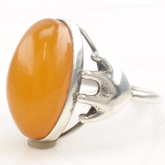 Vintage European Silver Ring Butterscotch Amber Size 8 1/2