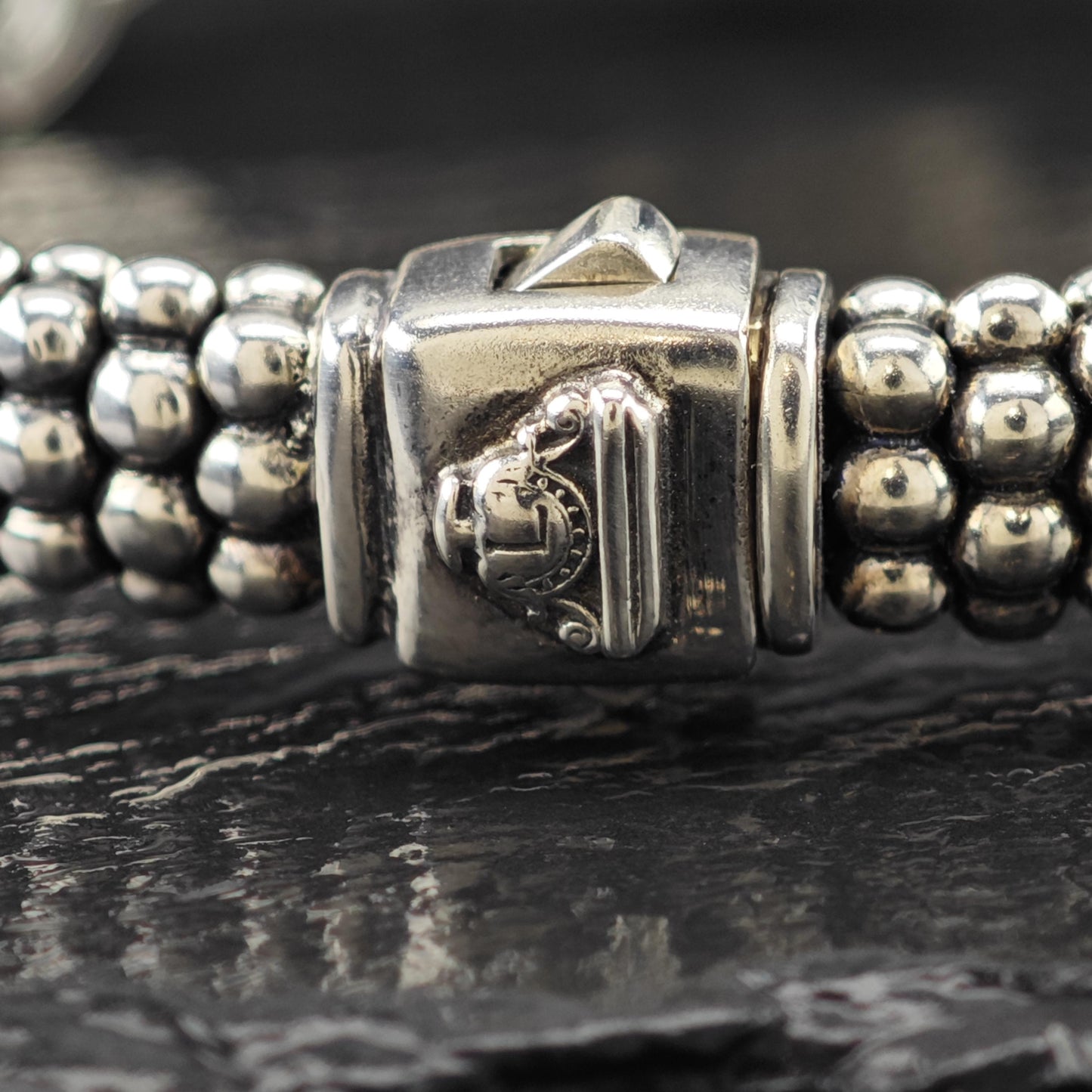 LAGOS 18K Yellow Gold, Blue Topaz Caviar Bracelet Sterling Silver Sz 6 1/4"