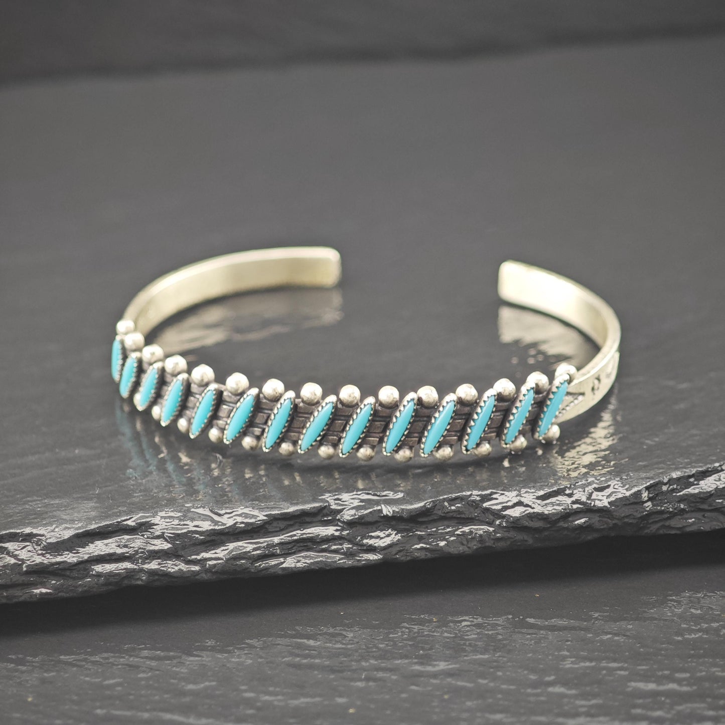 Sterling Silver Fred Harvey Era Block Turquoise Cluster Cuff Bracelet