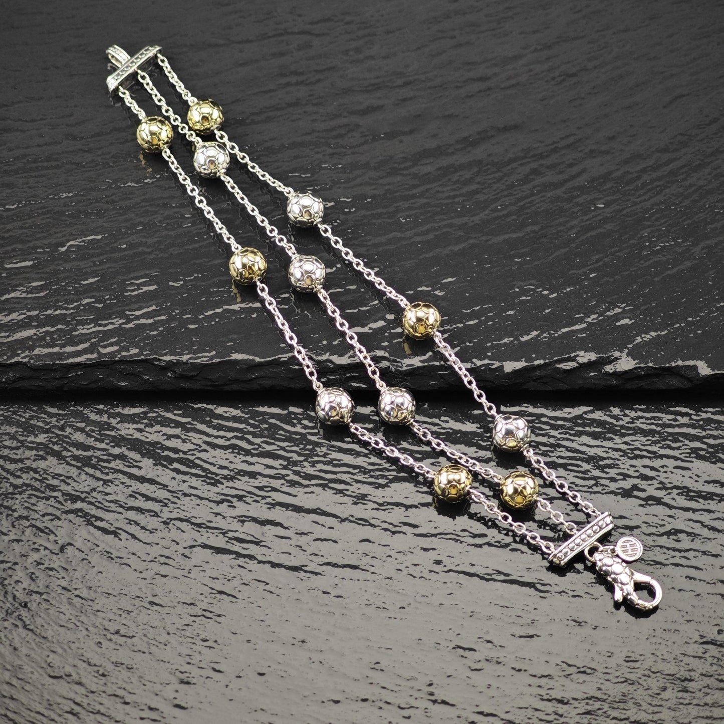 John Hardy Dot Collection 18K Gold Accent Bracelet Sterling Silver Ball Size 7"