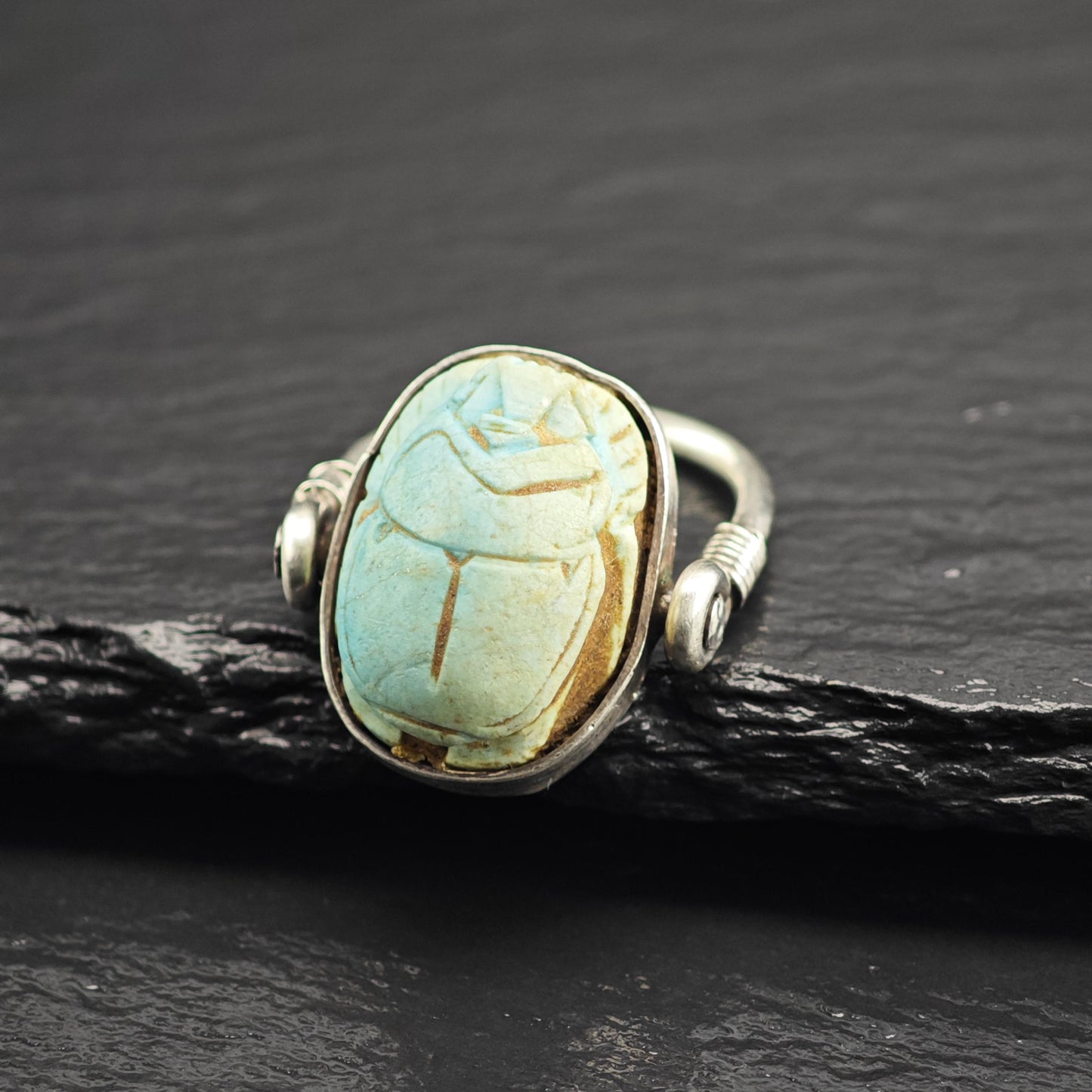 Egyptian Revival Scarab Rotatable Sterling Silver Ring Sz 5 1/2 R6702