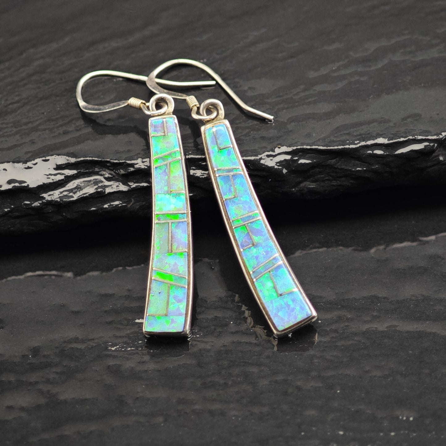 Vintage Blue Lab Opal Inlay Sterling Silver Earrings ER3127