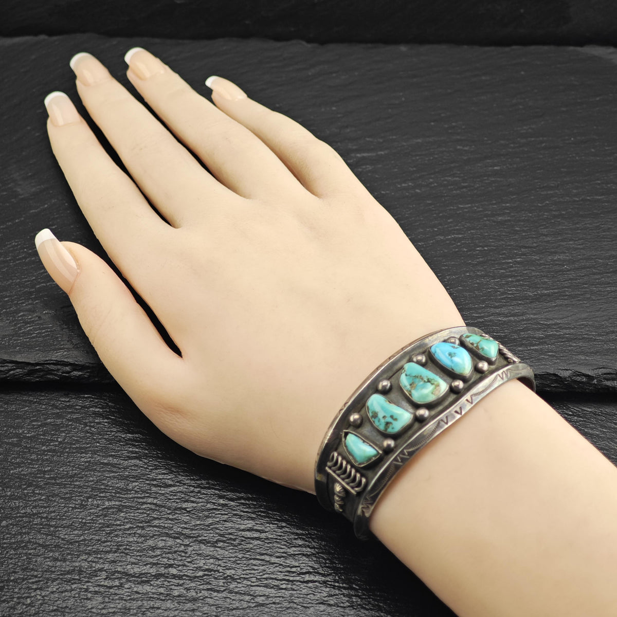 AS IS Native American Turquoise Heavy Patina Sterling Silver Cuff Sz 6 1/4" BR3118