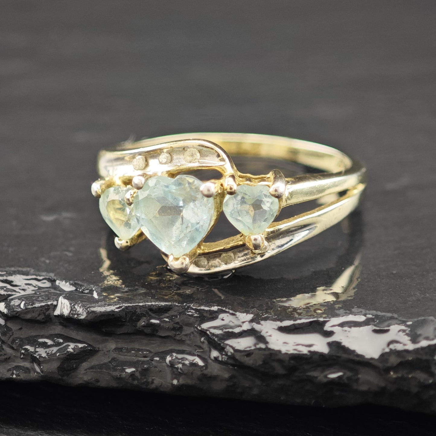 Topaz Heart Diamond Chip Accent 14K Gold Plated Ring Sterling Silver Sz 7 R6155