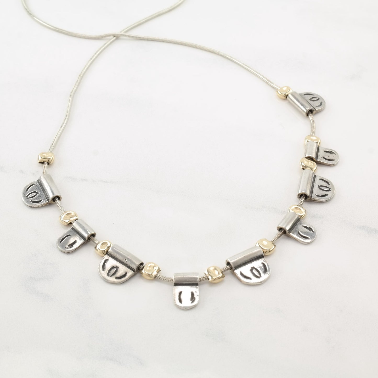 Noy Li Gold Tone Modernist, Sterling Silver Stamped Necklace N2382