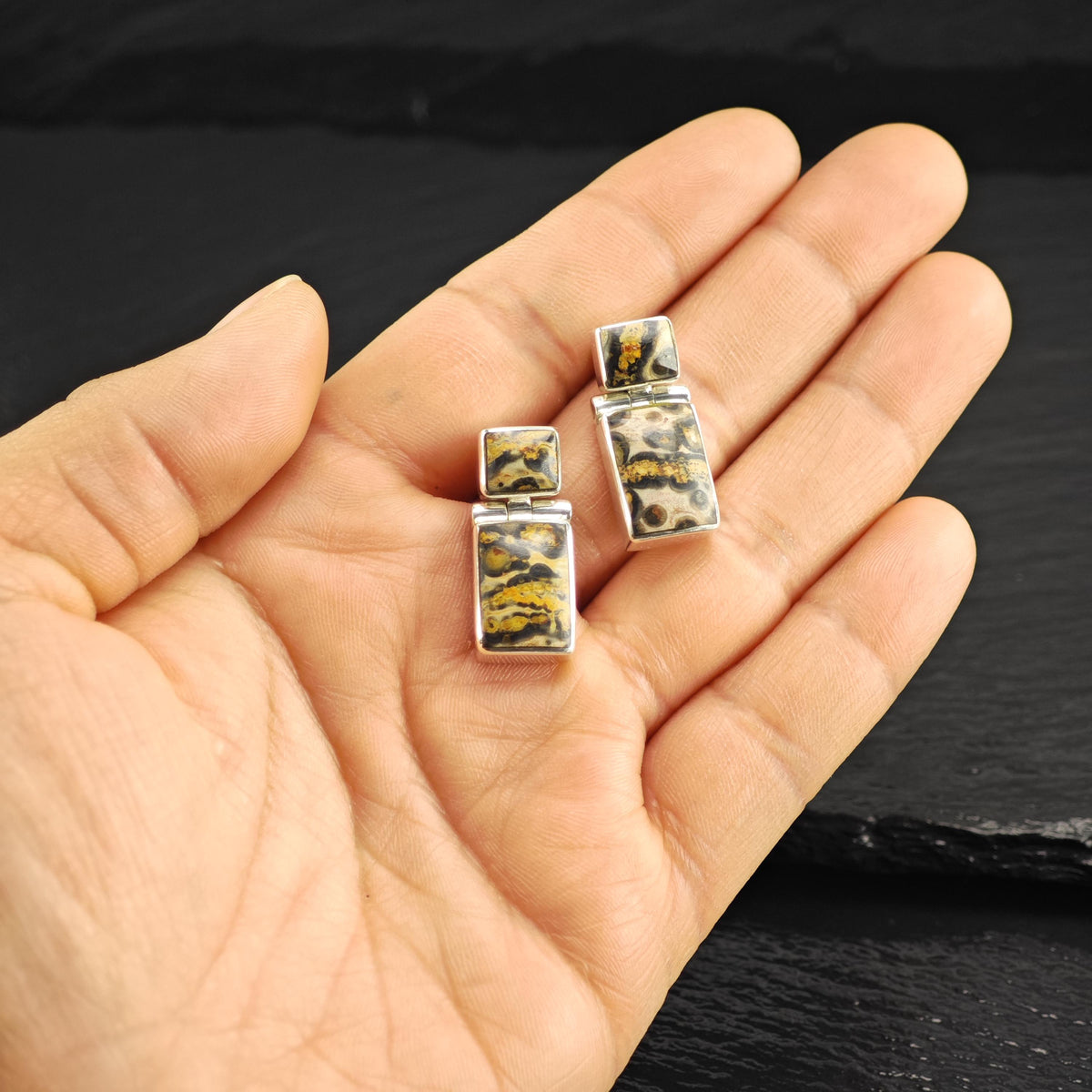 Jasper Hinged Dangle Stud Sterling Silver Stud Earrings ER3210