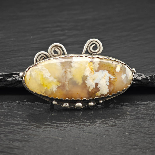Vintage Brown Oval, Moss Agate Sterling Silver Brooch