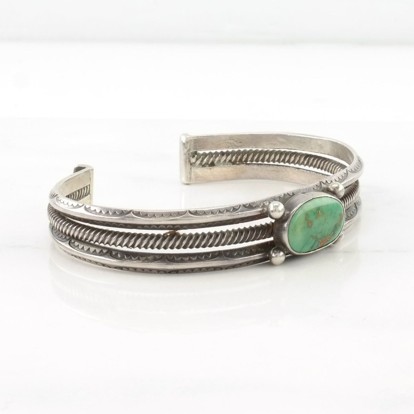 Vintage Native American Sterling Silver Cuff Bracelet Green, Blue Turquoise Stamped