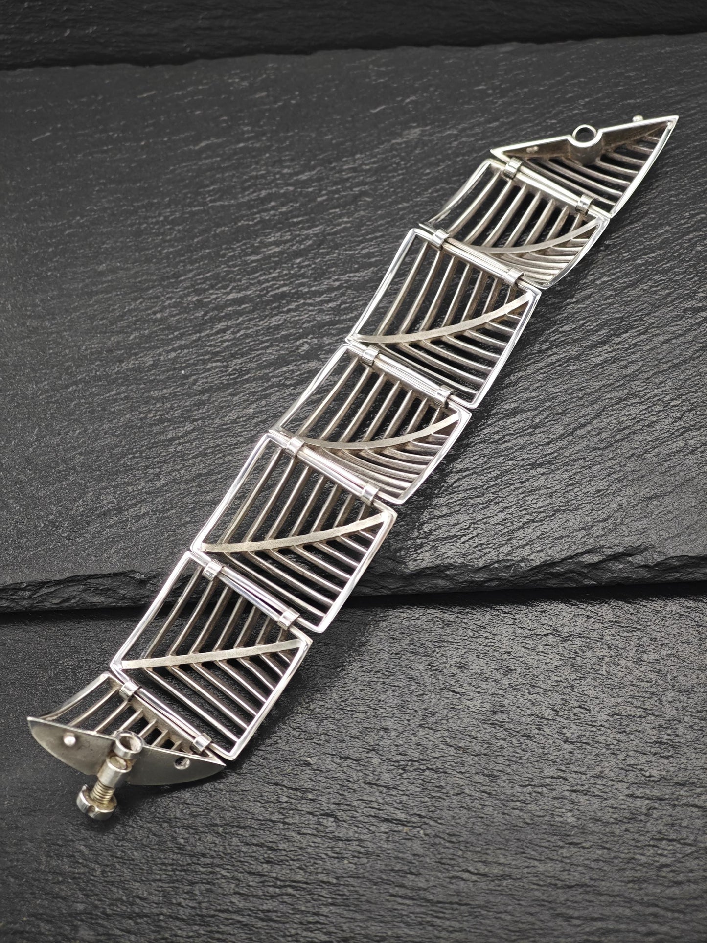 Georg Jensen 389 Grates Abstract Modernist Link Bracelet Sterling Silver