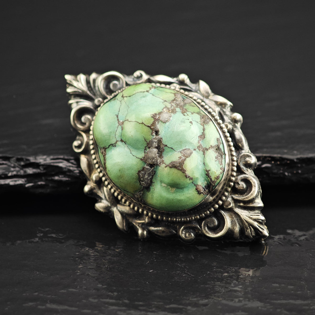 Rough Turquoise Sterling Silver Brooch B2246