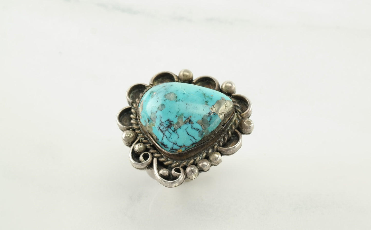 Native American Silver Ring Turquoise Sterling Blue Size 5.5