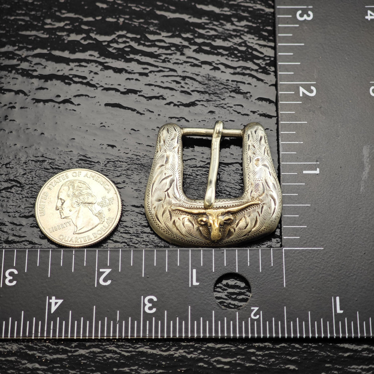 10K Gold Long Horn 1/2" Ranger Belt Buckle Sterling Silver MISC0406