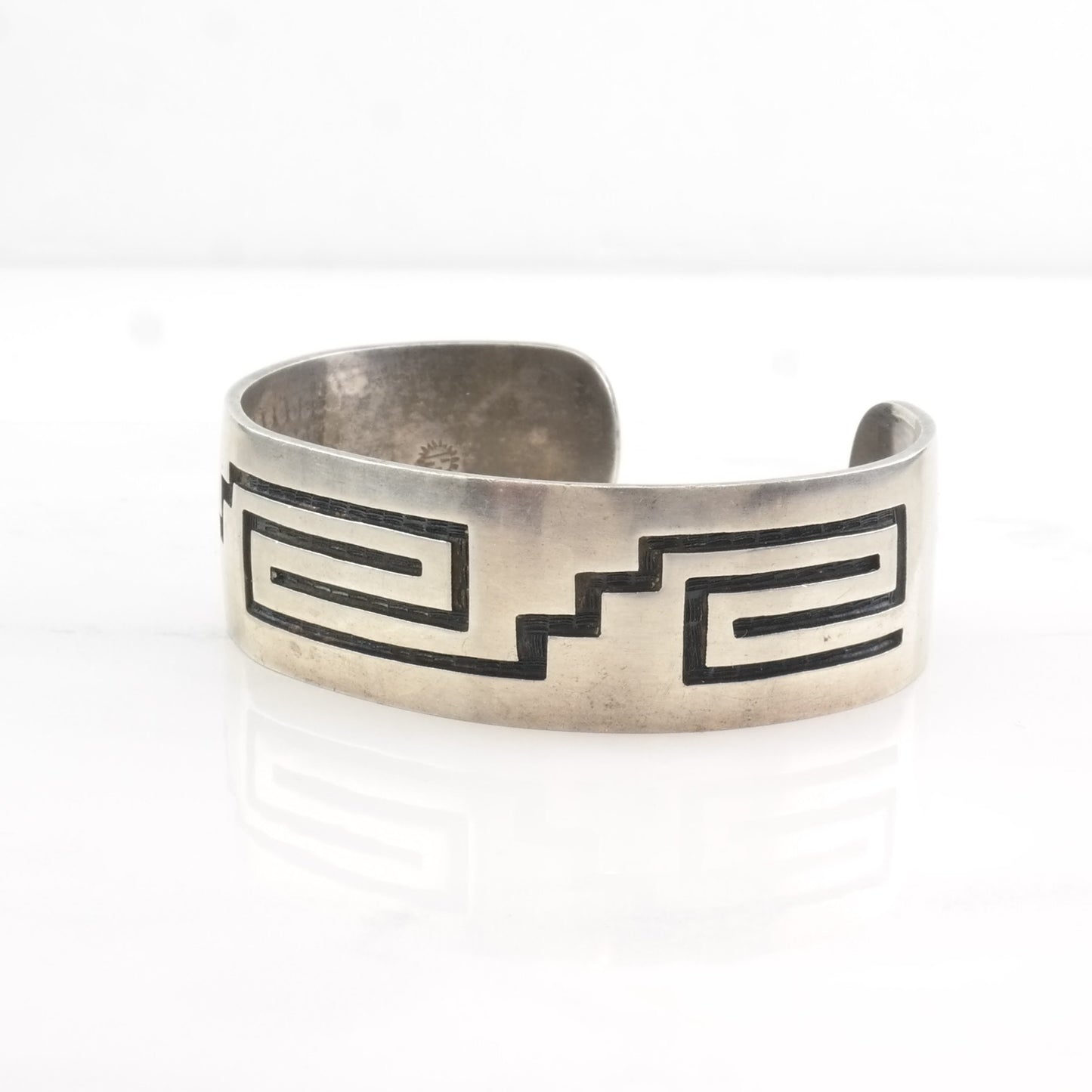 Important Overlay Hopi Cuff Bracelet , Native American Sterling Silver by Weaver Selina