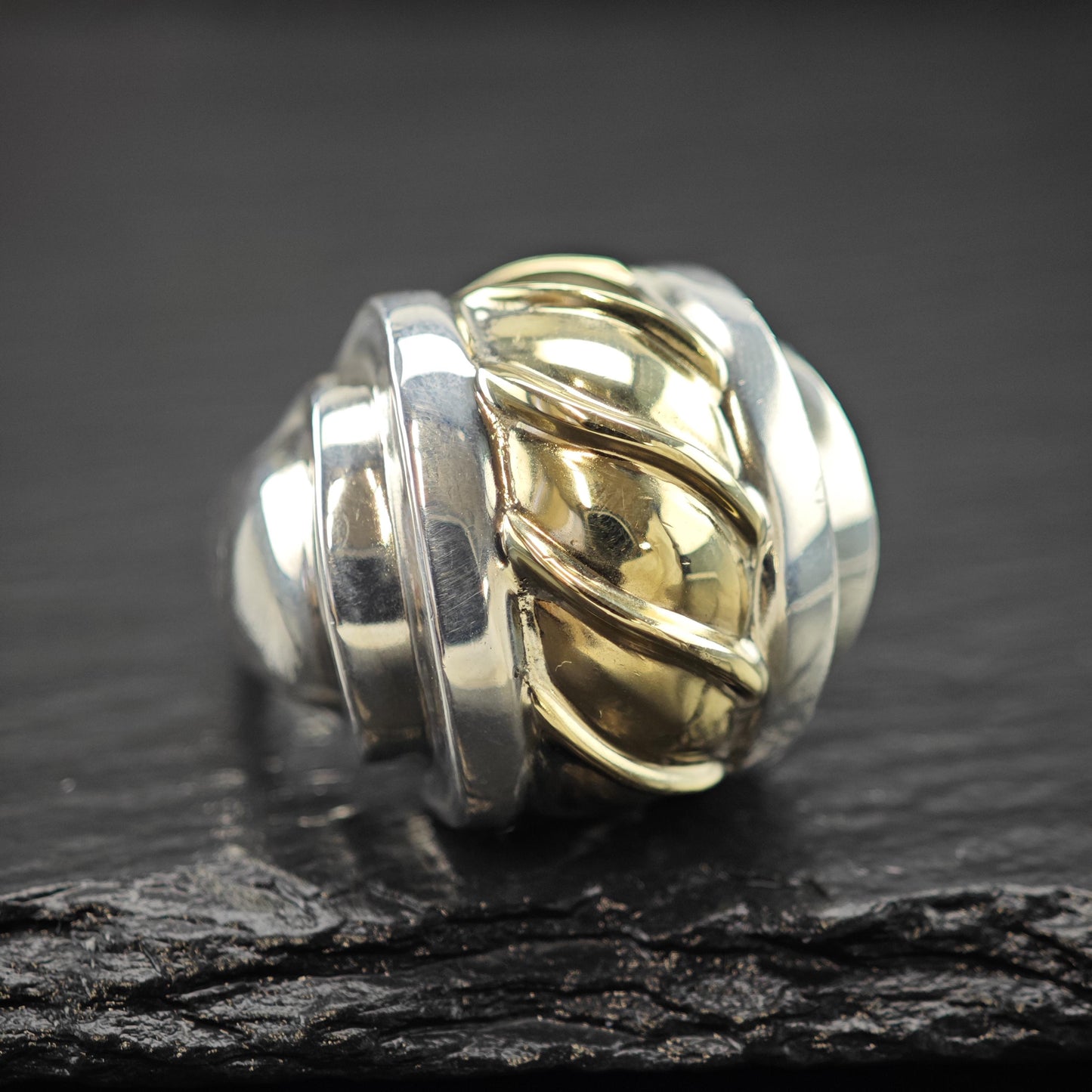 Rigoberto Of Beverly Hills 14K Gold Accent Dome Ring Sterling Silver Sz 7 1/4 R6016