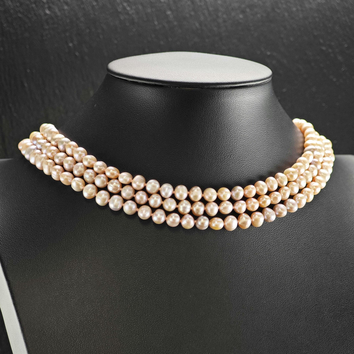 7mm Pink Pearl, 14K Gold Clasp Beaded Necklace N2789