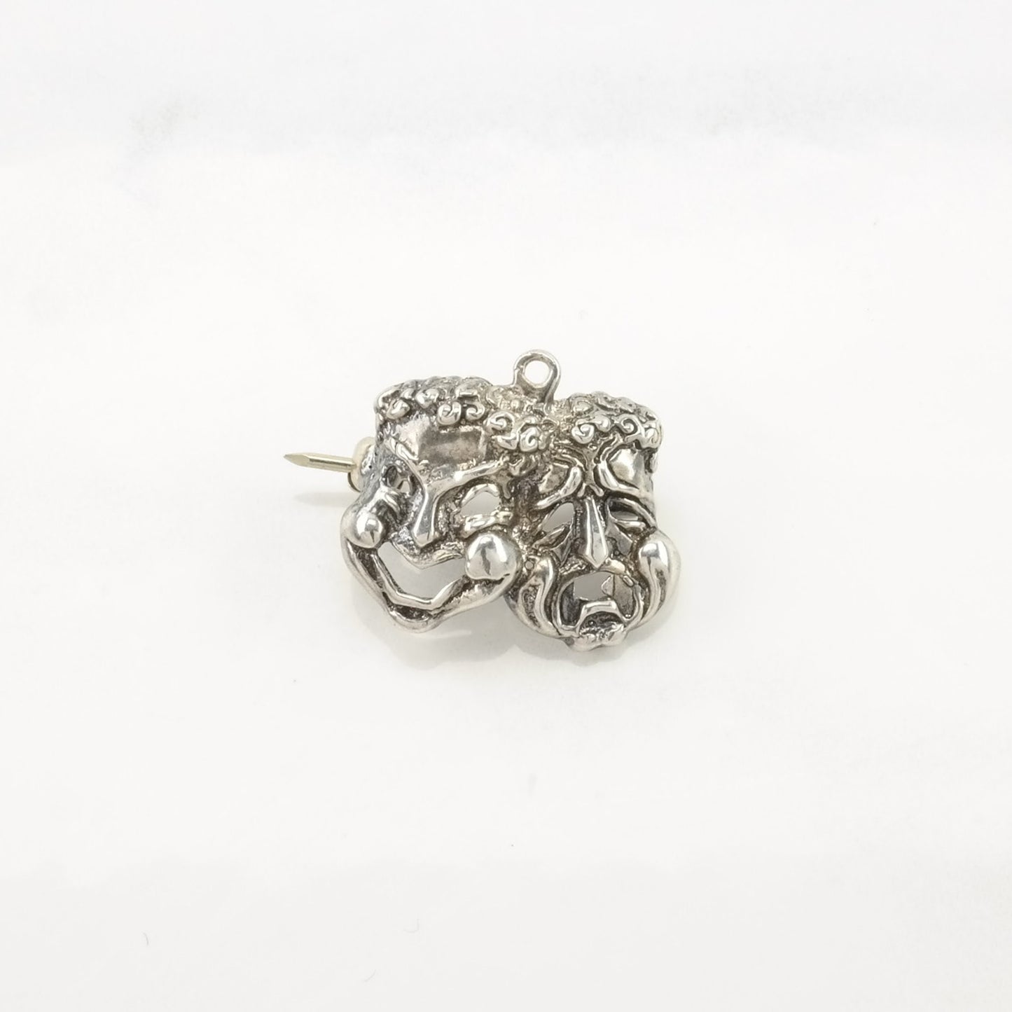 Vintage Silver Brooch Pendant Drama Comedy Tragedy Masks Sterling