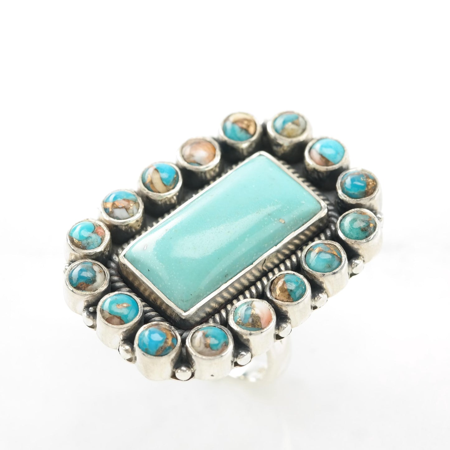 Vintage Sterling Silver Block Turquoise Ring Large Blue Size 8 1/2