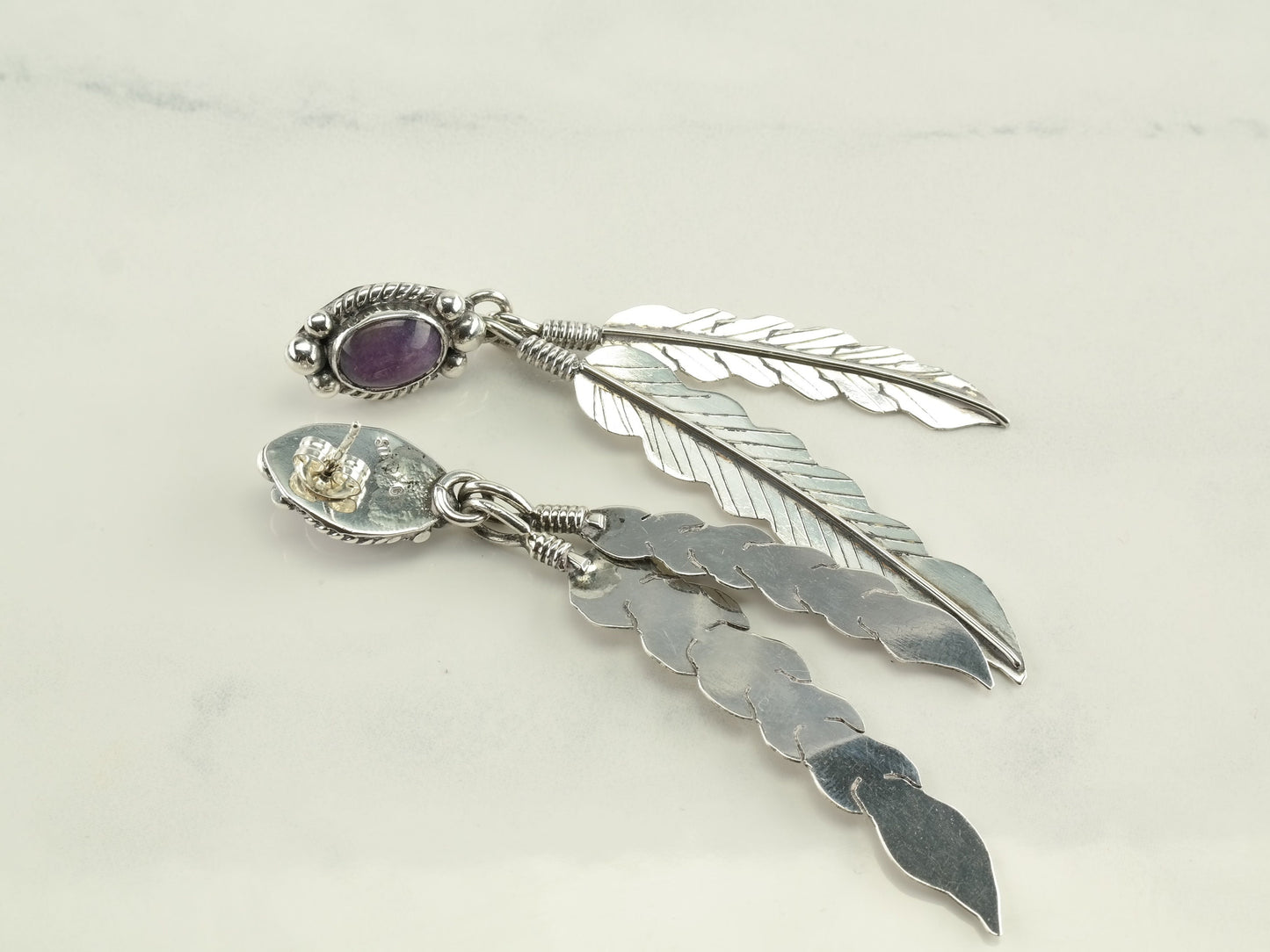 Southwest Sterling Silver Purple Sugilite Feather Earrings