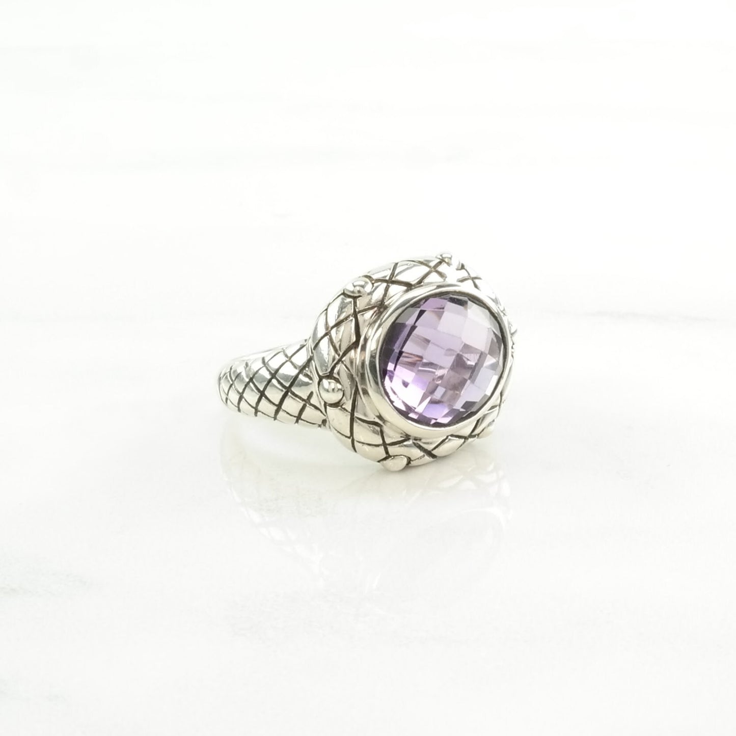 Sterling Silver Ring Created Amethyst Purple Size 7