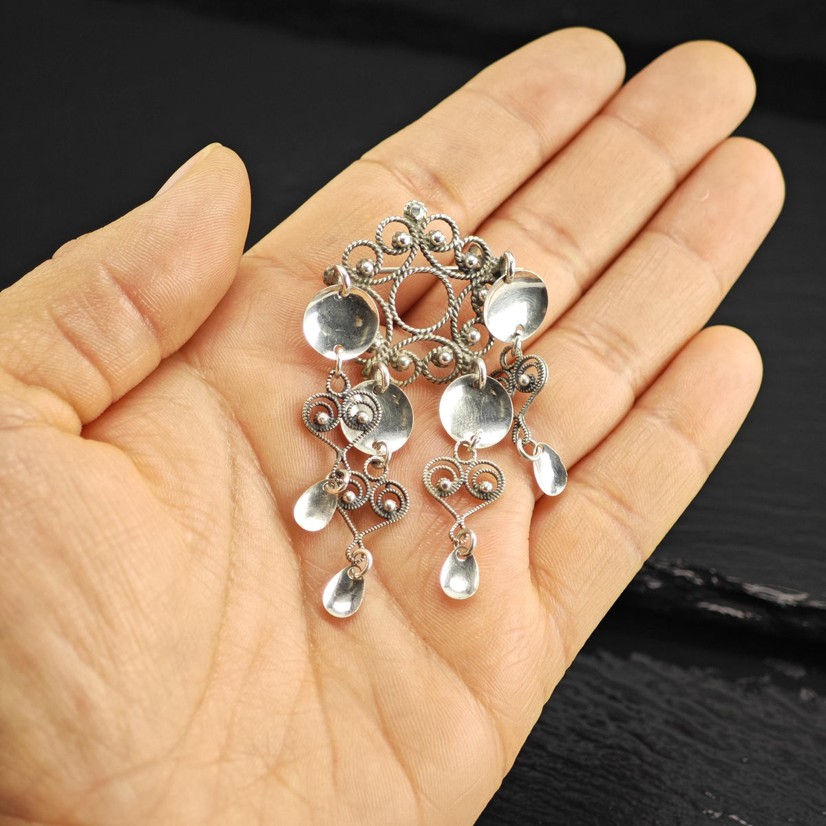 Scandinavian Dangle Hearts Sterling Silver Brooch B2266