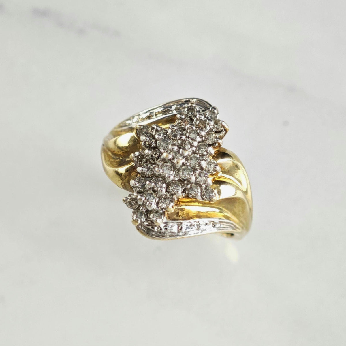 Diamond Waterfall 10K Yellow Gold Ring Sz 7 R6794