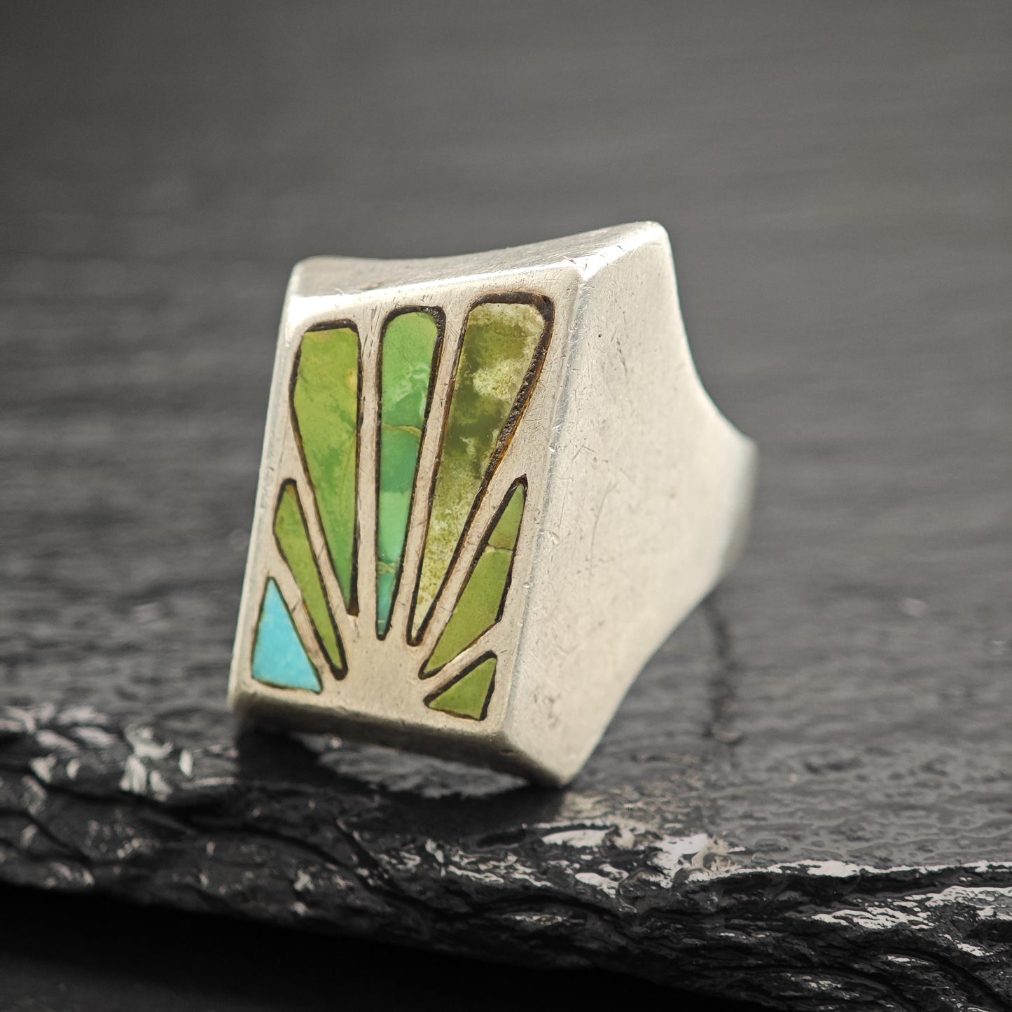 Vintage Turquoise Inlay Ring Sterling Silver
