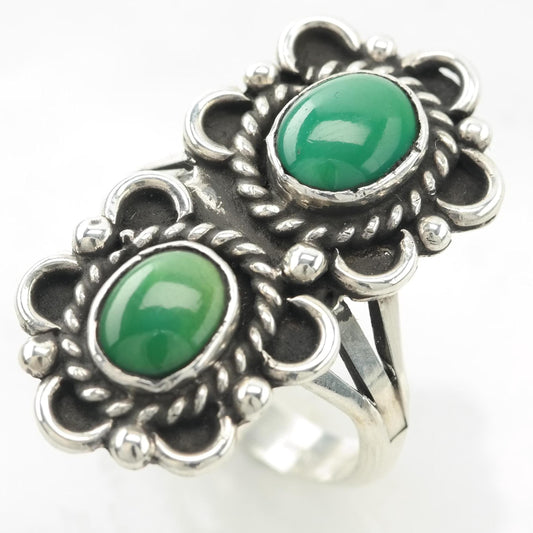Vintage Rescued Silver Ring Turquoise Sterling Green Two Stone