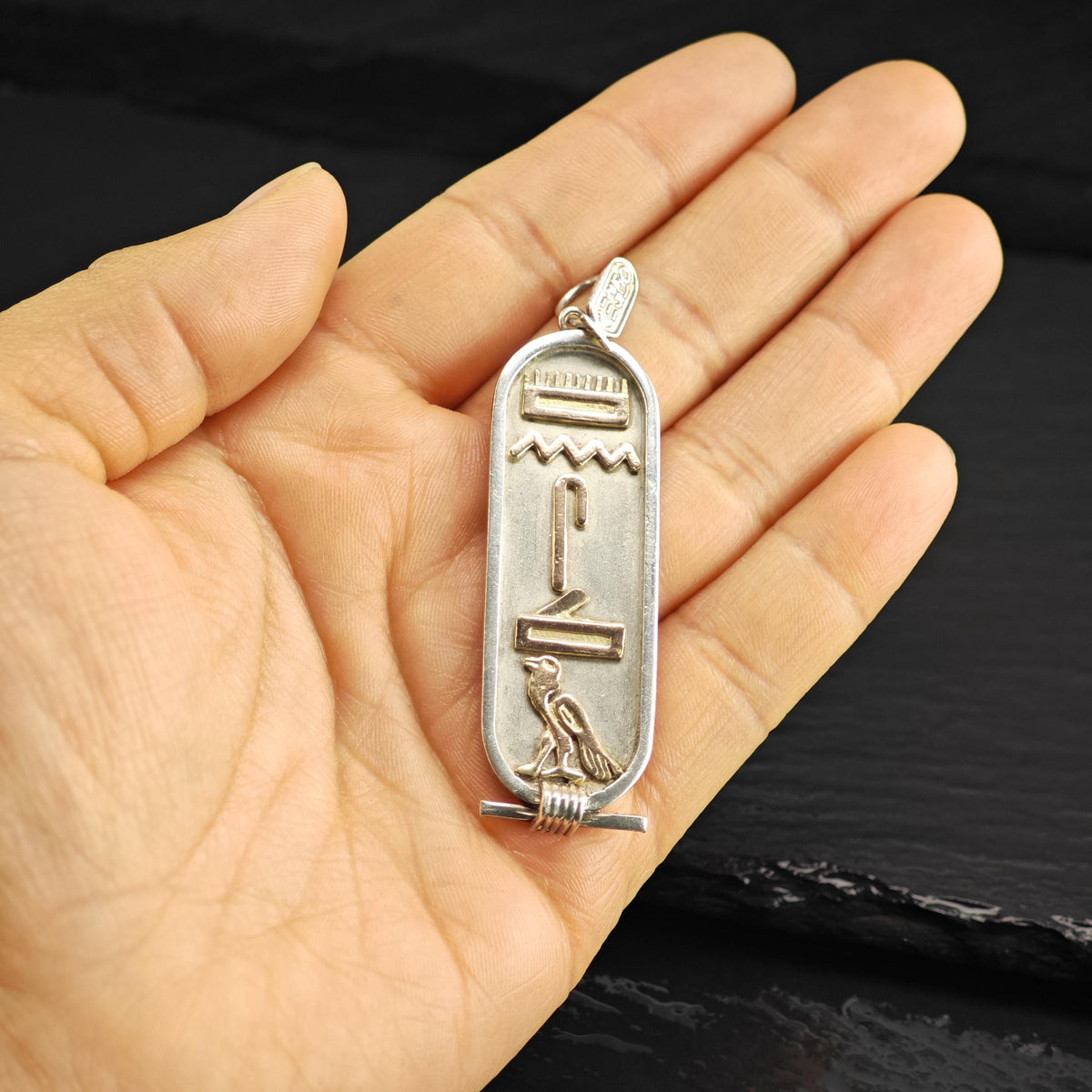 Large Egyptian Cartouche Gold Accent Sterling Silver Pendant P3095