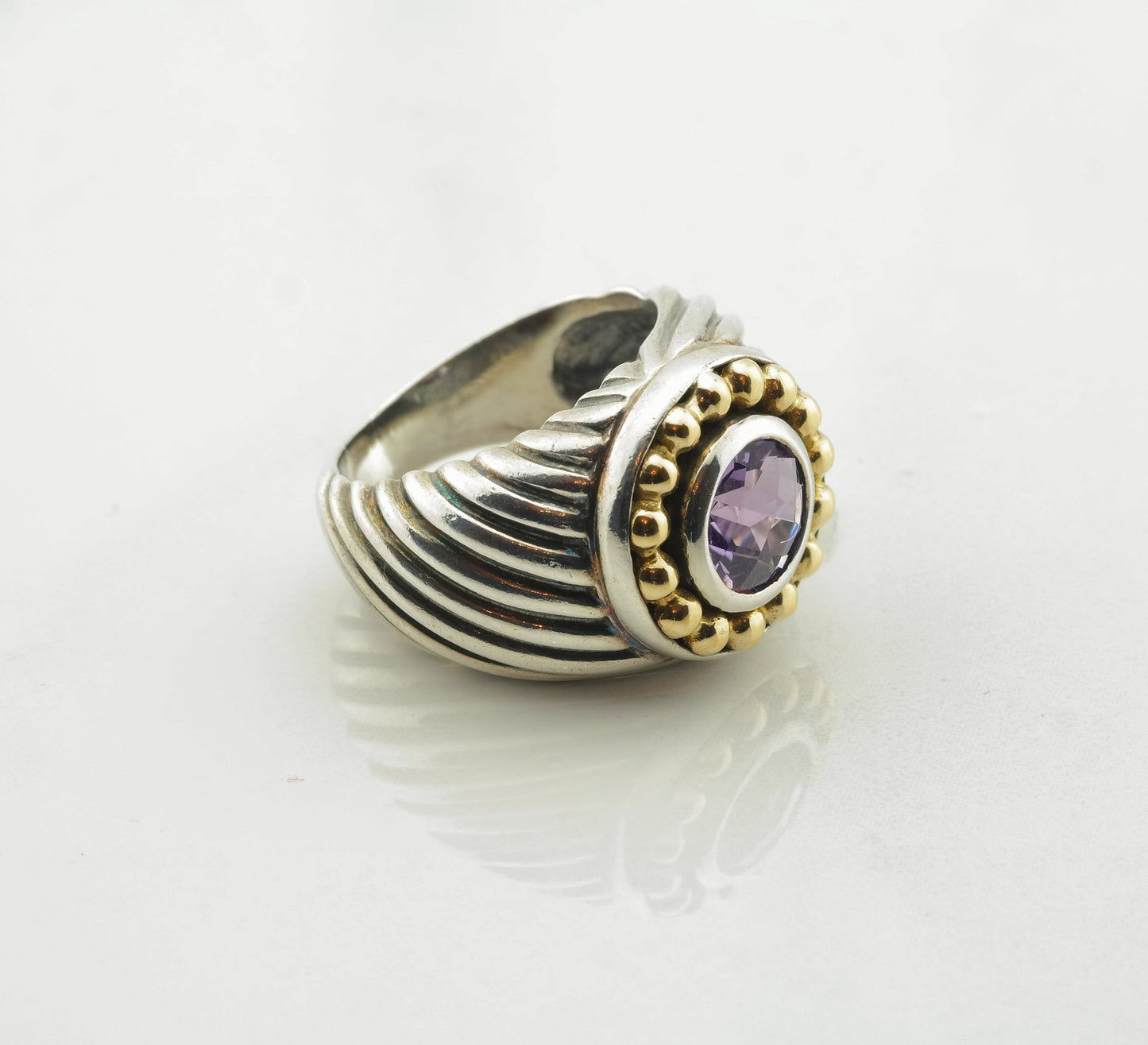 Vintage Sterling Silver Ring Amethyst Gold Accent Purple Size 6