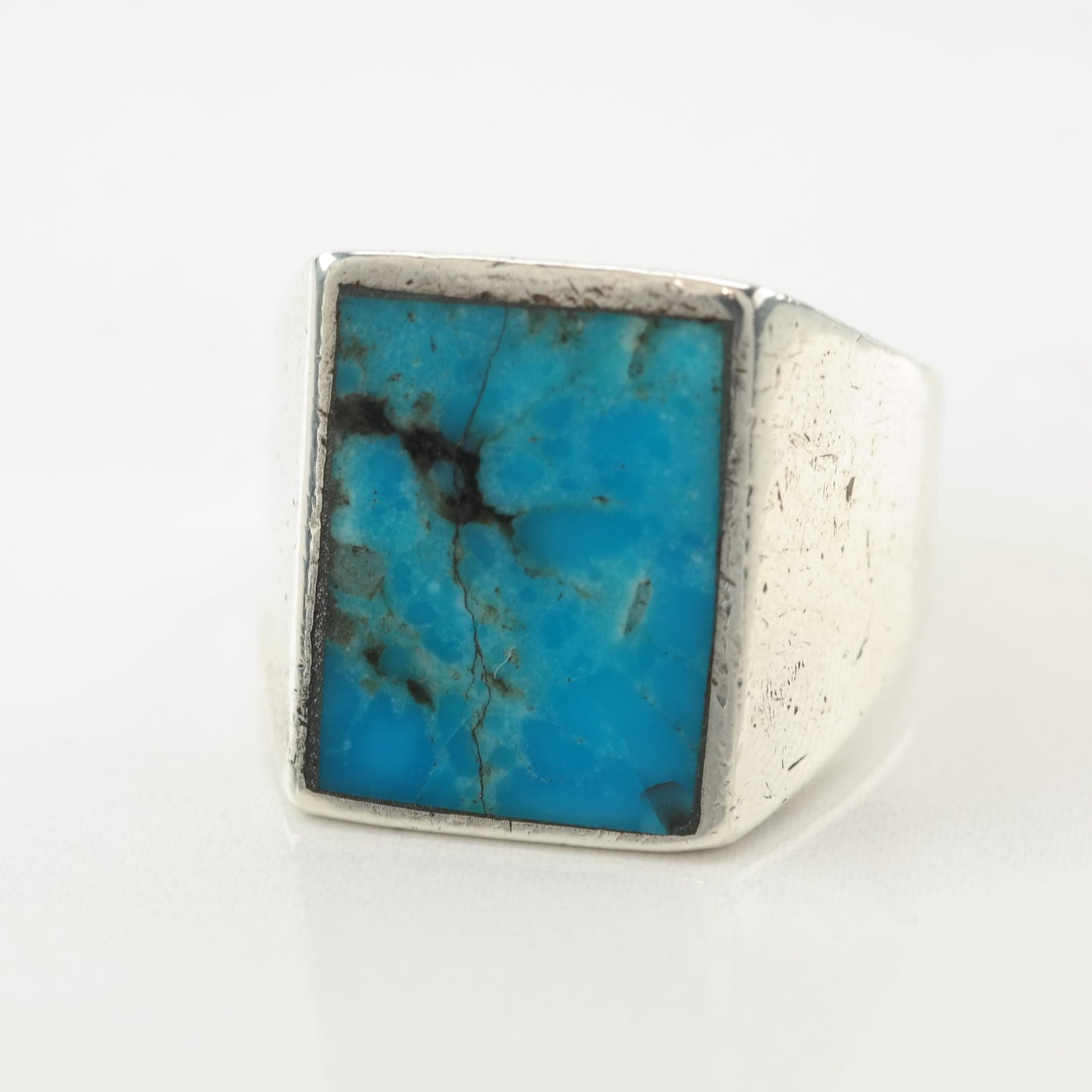 Imperfect Silver Ring Turquoise Inlay Sterling Blue Size 9 1/4