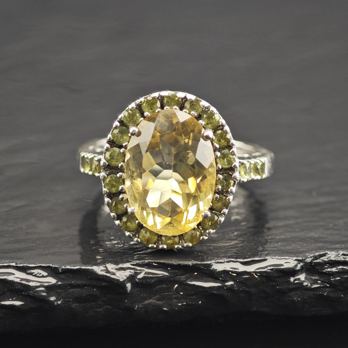 Oval Citrine, Peridot Sterling Silver Ring Sz 9 R6746