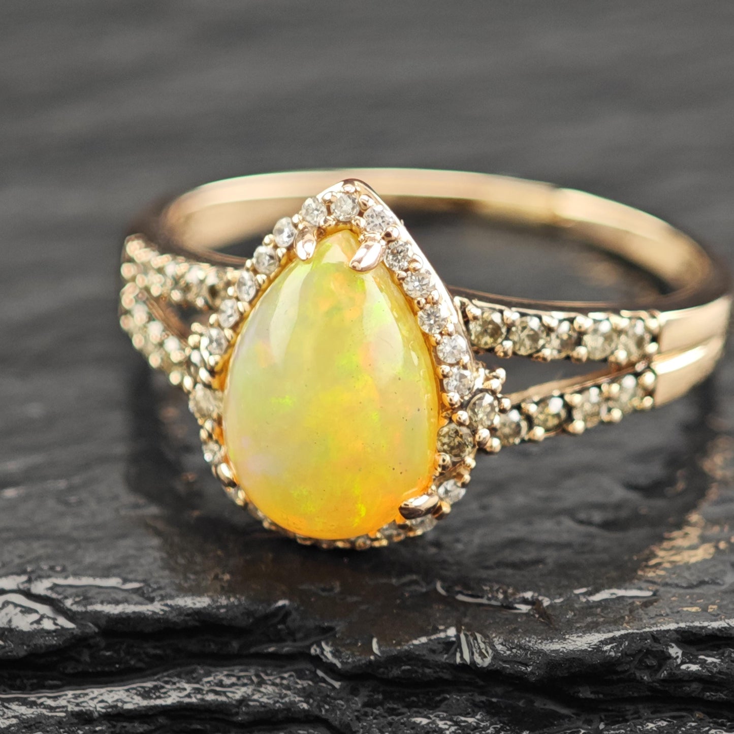 LeVian 14K Rose Gold Teardrop Opal Diamond Ring