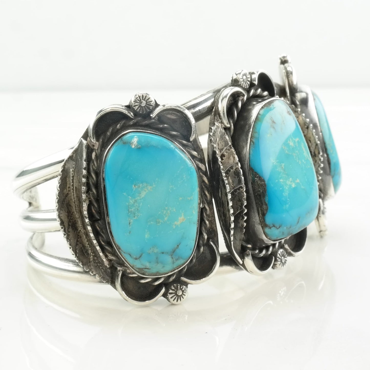 Southwest Sterling Silver Turquoise Leaf Cuff Bracelet