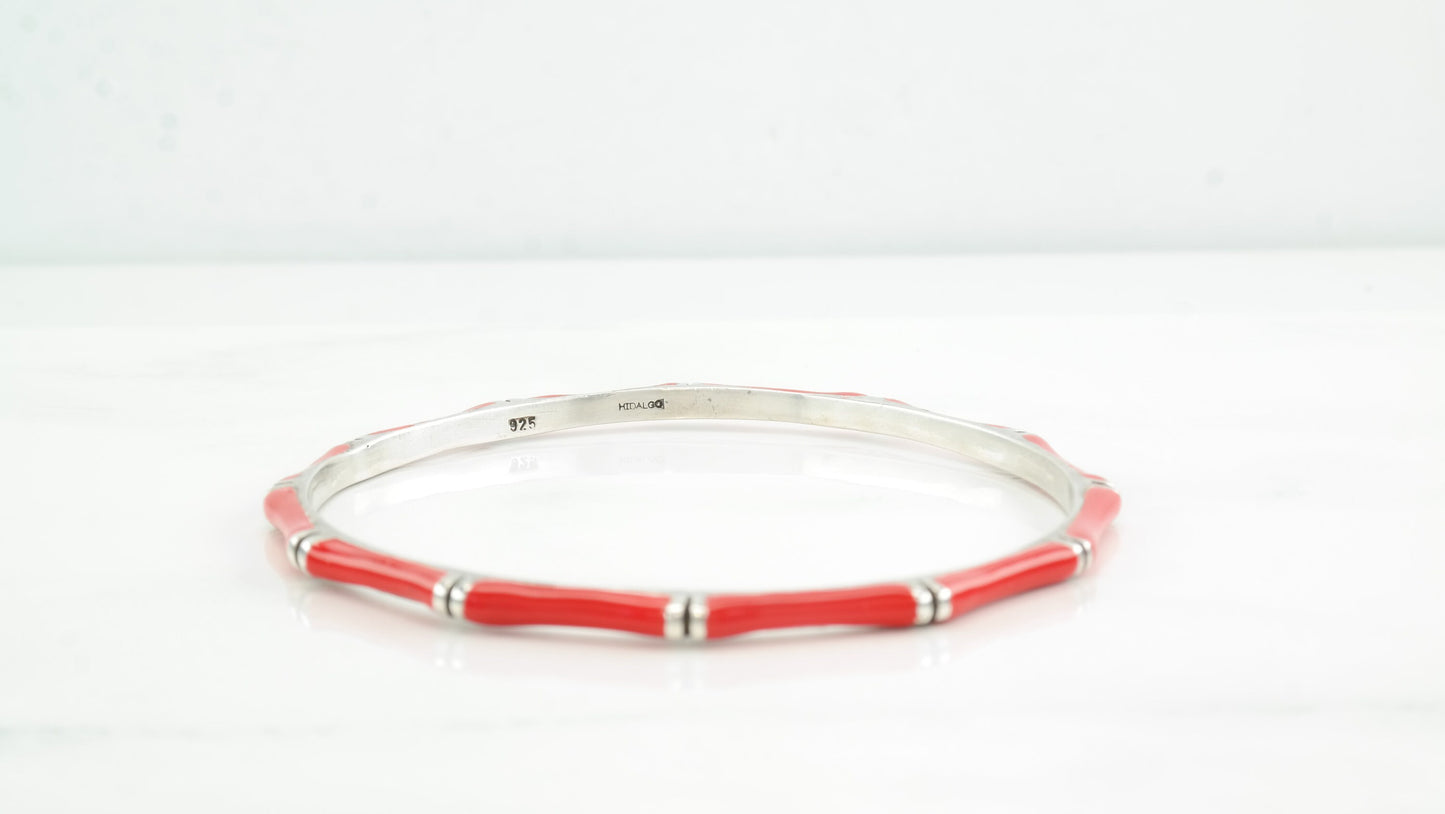 Hildago Sterling Silver Bangle Bracelet Red Enamel