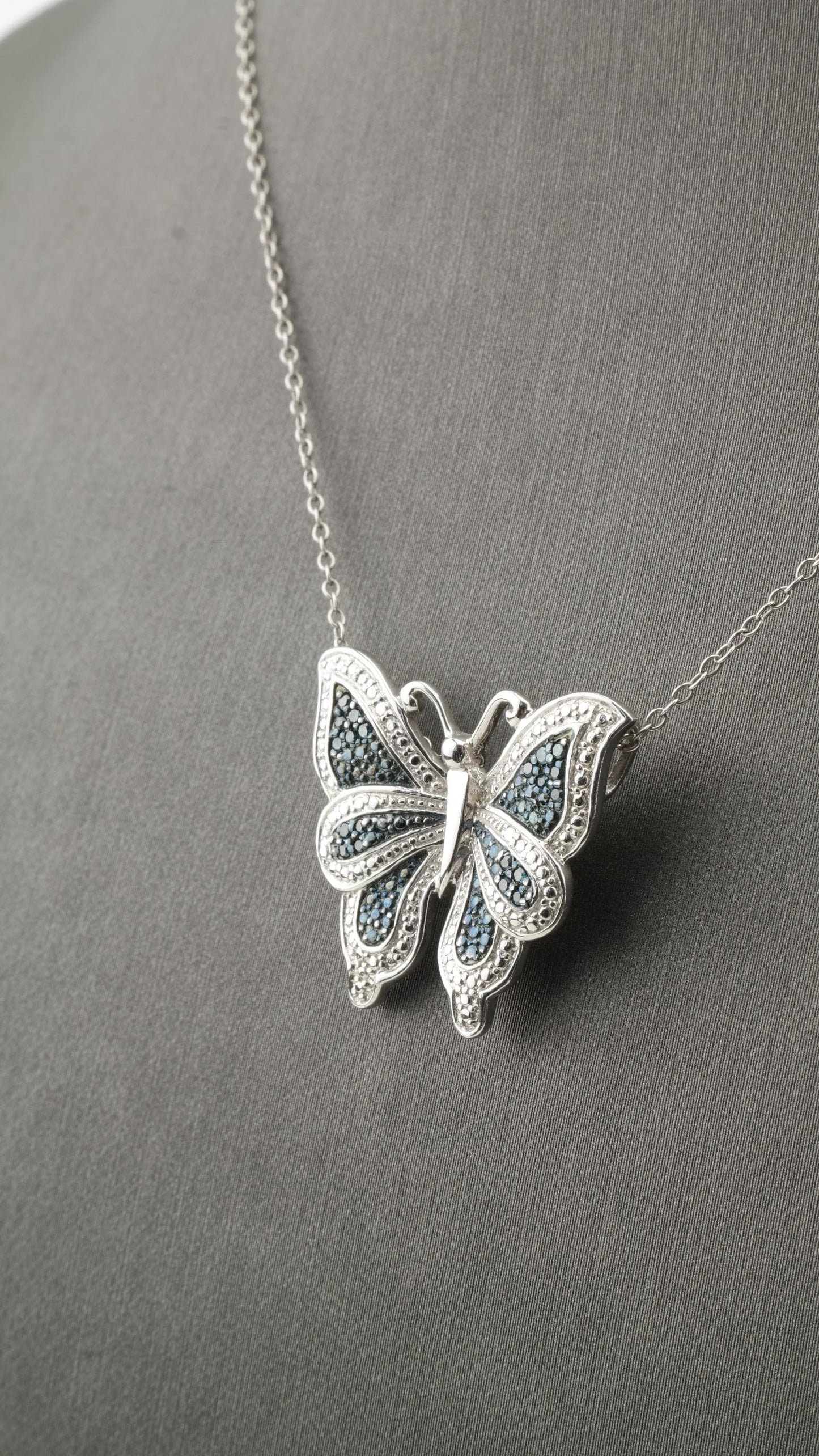 Butterfly Blue Diamond Necklace Sterling Silver