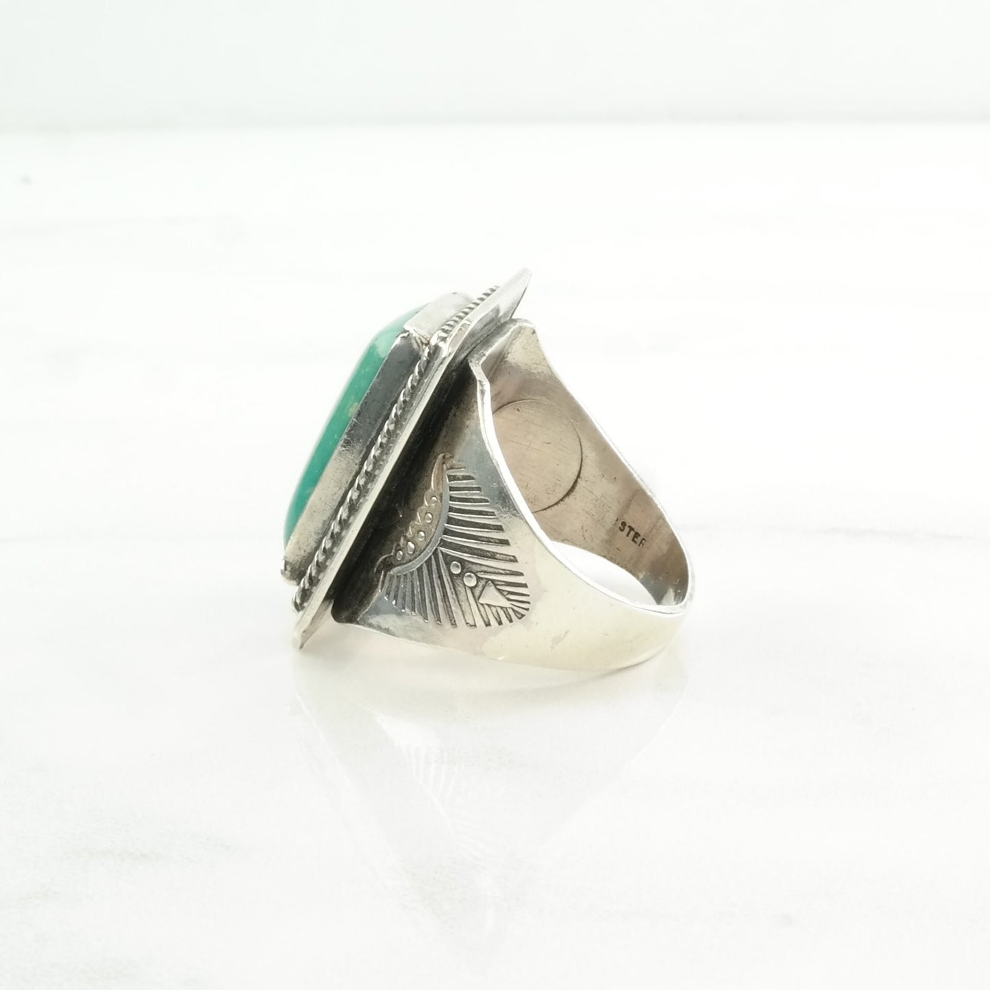 Native American Silver Ring Turquoise Stamped Sterling Blue Size 11