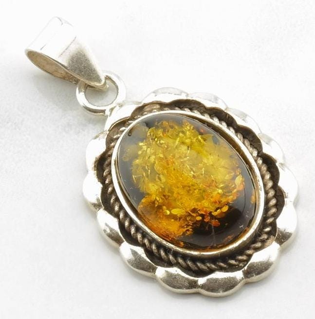 Vintage Yellow Amber Sterling Silver Pendant