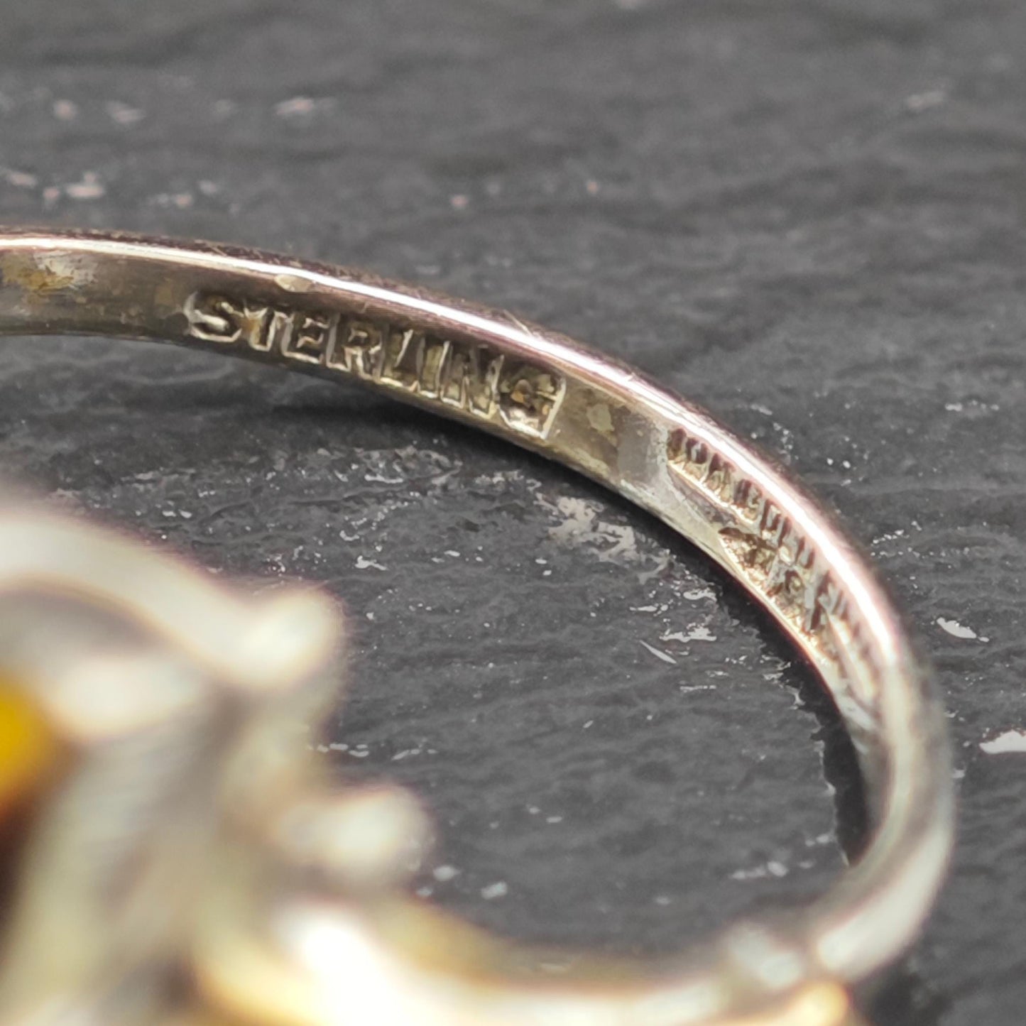 Art Deco Ring Sterling Silver Tiger Eye 10K Gold Filled Accent