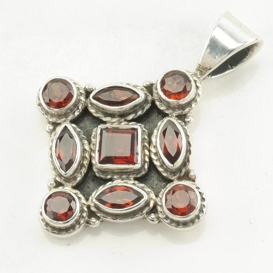 Vintage Garnet Cluster Sterling Silver Pendant