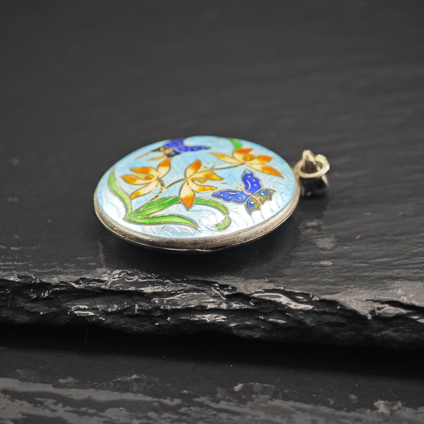 Enamel Floral Locket Pendant Sterling Silver P3045