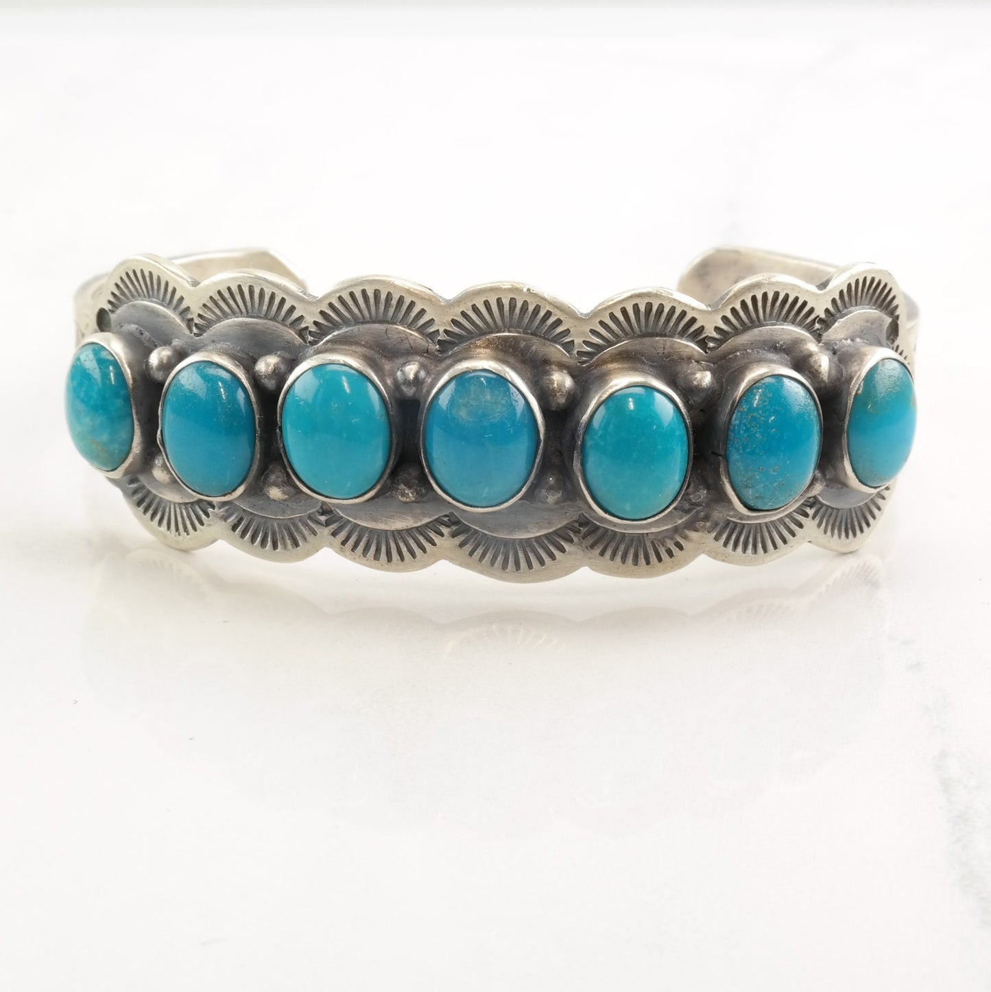 Native American Sterling Silver Cuff Bracelet Turquoise Cluster