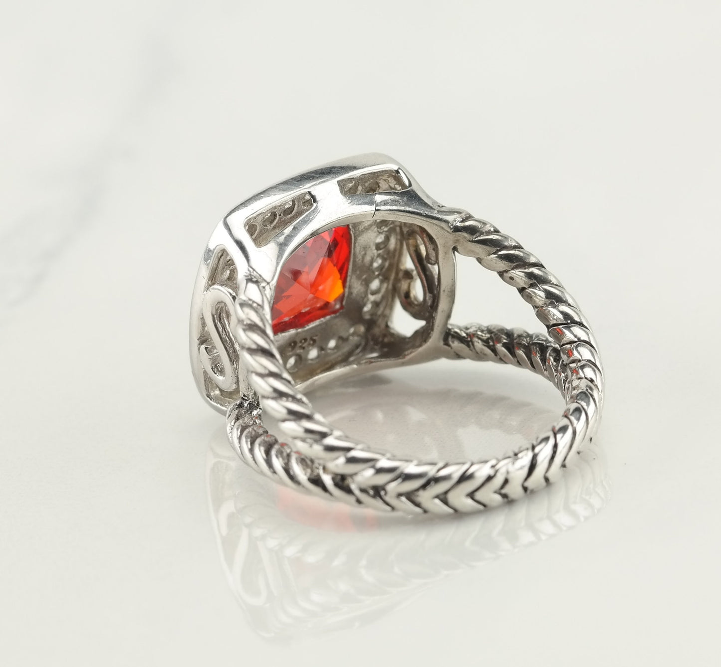 Sterling Silver Ring CZ Red Size 6