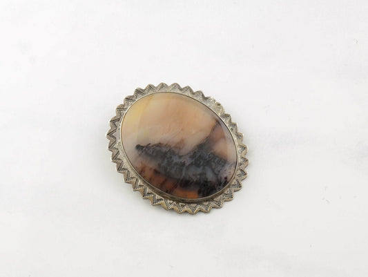 Southwest Sterling Silver Petrified Wood Brooch