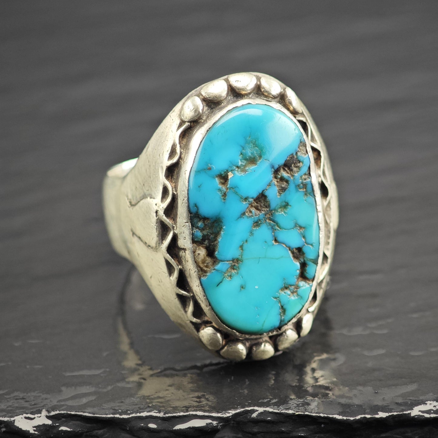 Native American Heavy Turquoise Ring Sterling Silver Sz 15 R6620