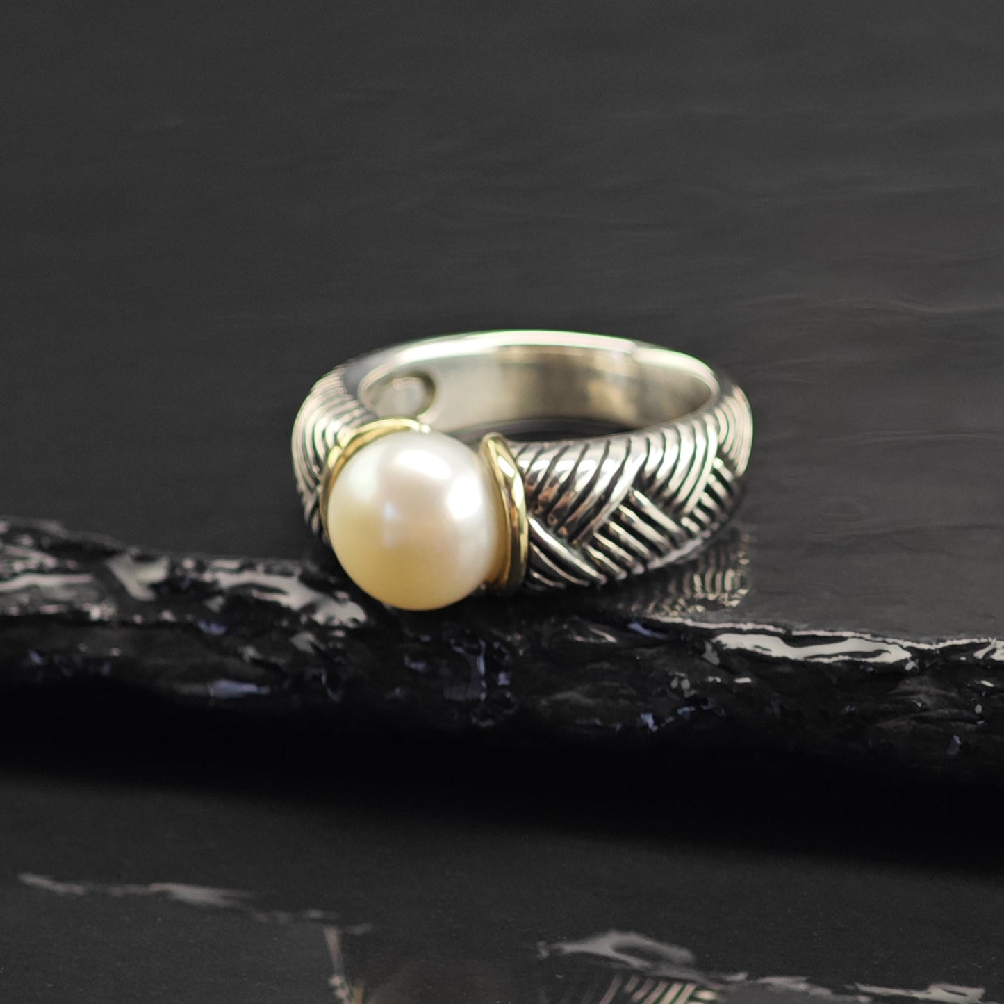 Pearl 14K Gold Accent Sterling Silver Ring Sz 7 R6732